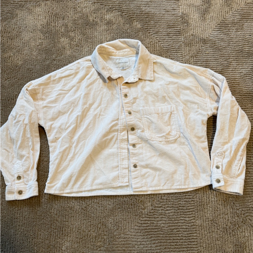 American Eagle Cream Corduroy Button-Up Cropped Jacket